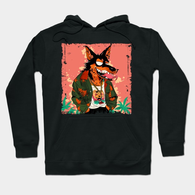 Stoned Wolf Cartoon Style 420 Hoodie by Vlaa